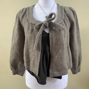 Marina Luna Grey 100% Merino Wool Cropped Cardigan Sweater with Tie Front
